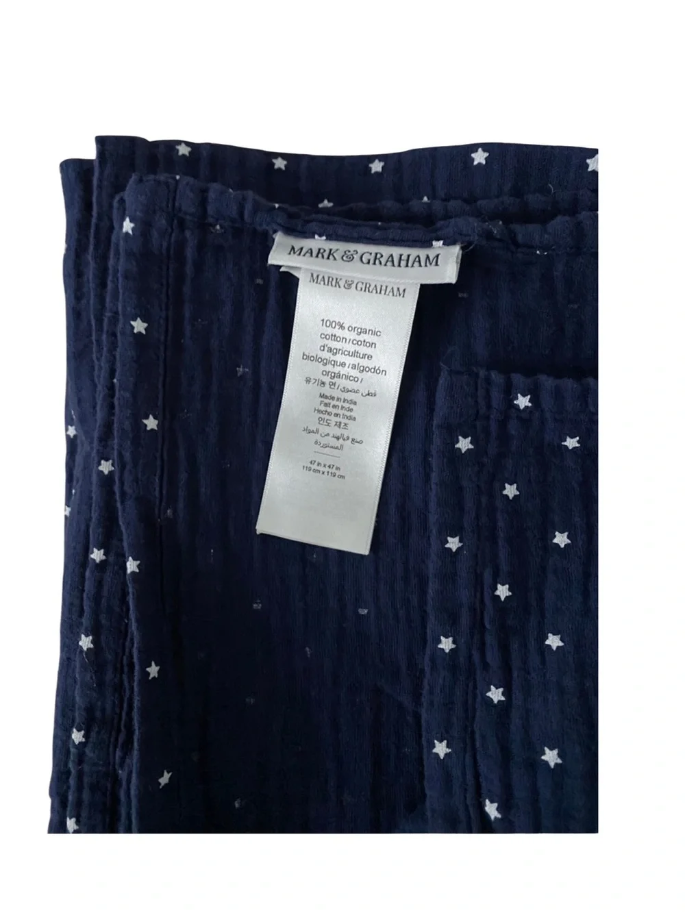 Mark & Graham 100% Organic Cotton Star Print Navy Muslin Baby Blanket 47” x 47